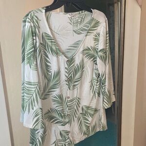 Leaf Print Button-Up Blouse